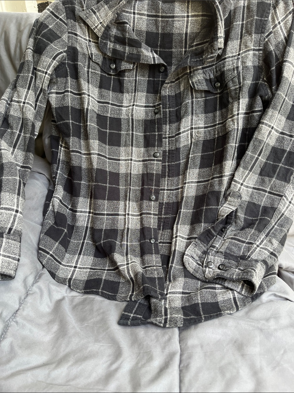 Sonoma Black and Gray Plaid Button-Down Shirt